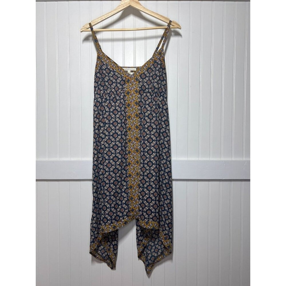 Daniel Rainn Dress Navy Hippie Fairy Whimsigoth Floral Asymmetrical Bandana Hem